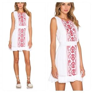 Revolve x Tularosa Gemma Embroidered Boho Mini Dress | Size M | White & Red